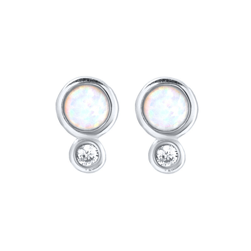 Sterling Silver Needle Micro Inlaid Opal Zircon Stud Earrings Women's Korean-style Simple Ins Cold Style Small Opal Earrings