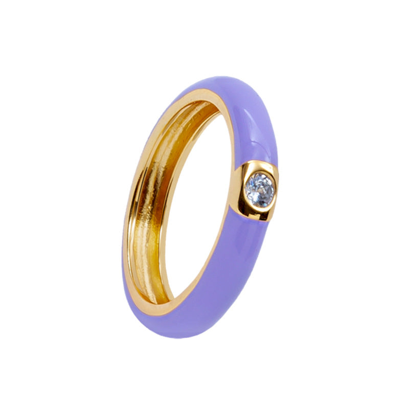 Cross-border Color Epoxy Enamel Temperament Plated 18k Ring Fashion Trend Copper Ring