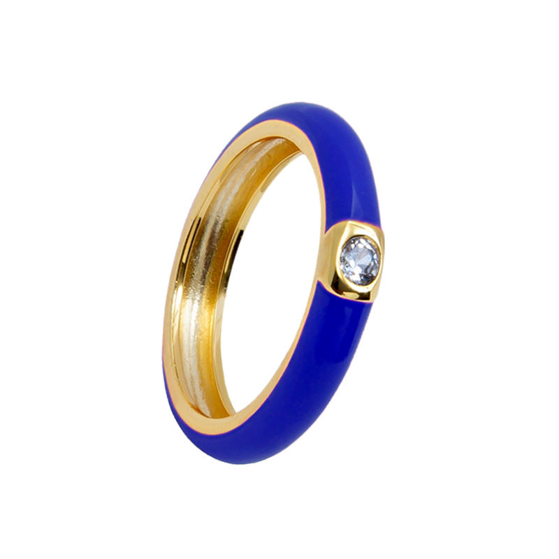 Cross-border Color Epoxy Enamel Temperament Plated 18k Ring Fashion Trend Copper Ring