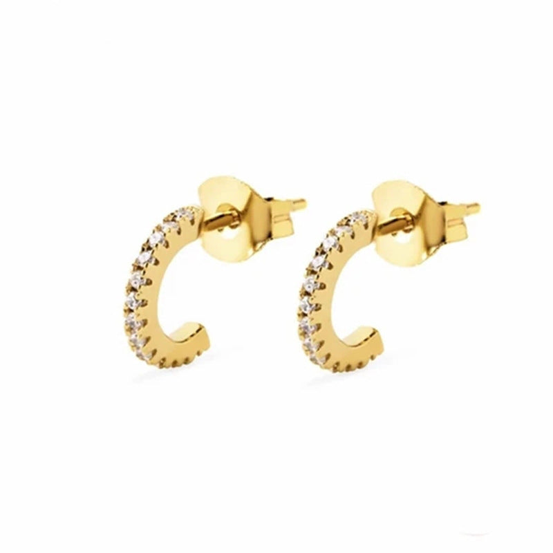 Micro-inlaid Color Zircon C-shaped Earrings European And American Simple Ring Circle Earrings