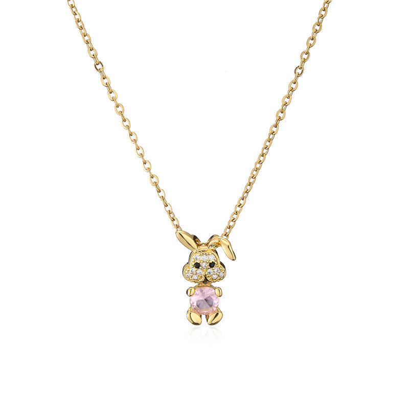 Retro Copper-plated Real Gold Micro-inlaid Zircon Cartoon Rabbit Pendant Necklace