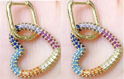 Korean Micro-inlaid Colorful Diamond Heart Earrings Exaggerated Diy Jewelry Accessories Wholesale