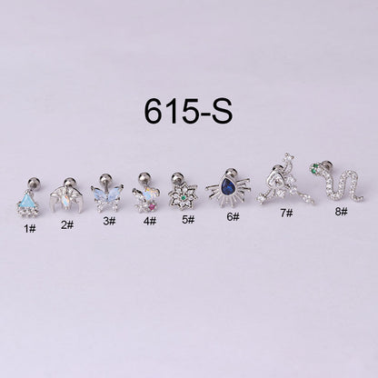 New Style Stainless Steel Thin Rod Colorful Zircon Ear Bone Nails