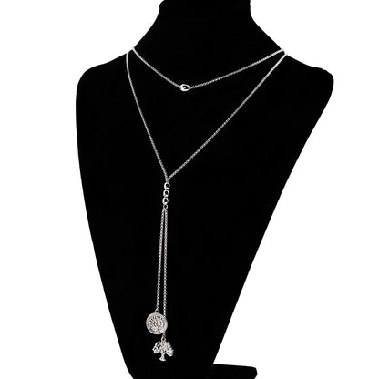 European And American Fashion Long Double-layer Necklace Minimalist Style Stainless Steel Pendant Necklace Wholesale