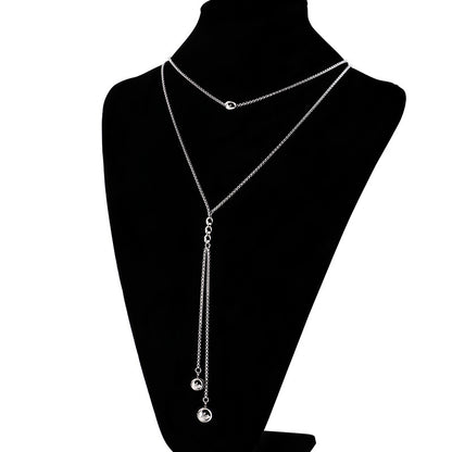 European And American Fashion Long Double-layer Necklace Minimalist Style Stainless Steel Pendant Necklace Wholesale