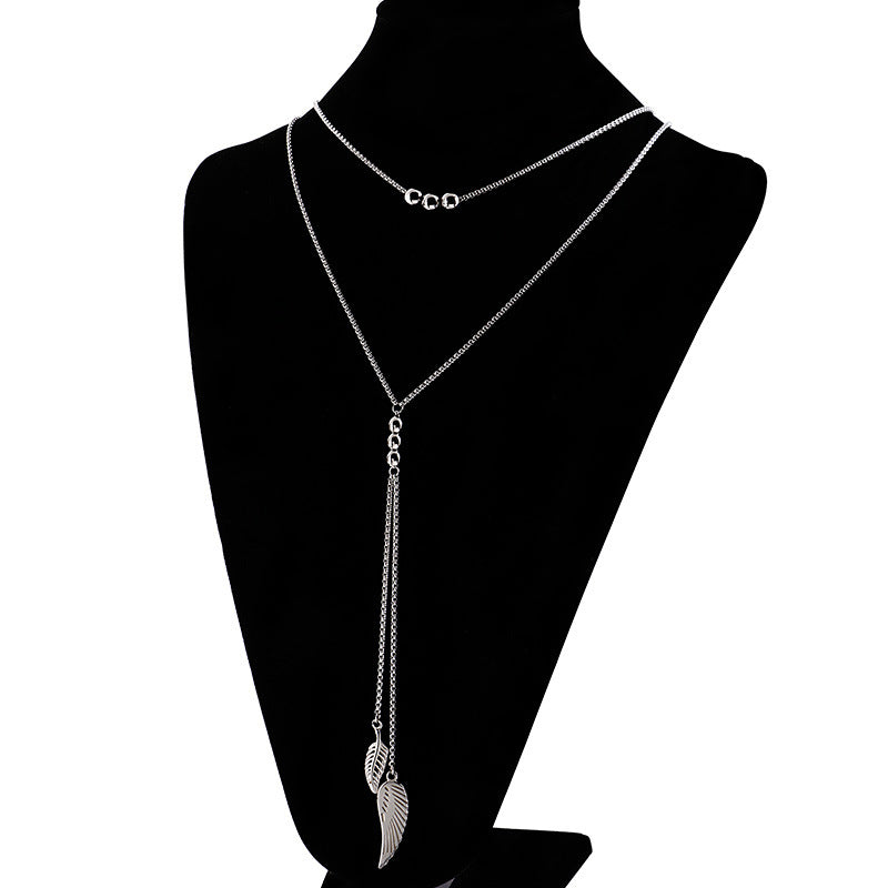 European And American Fashion Long Double-layer Necklace Minimalist Style Stainless Steel Pendant Necklace Wholesale