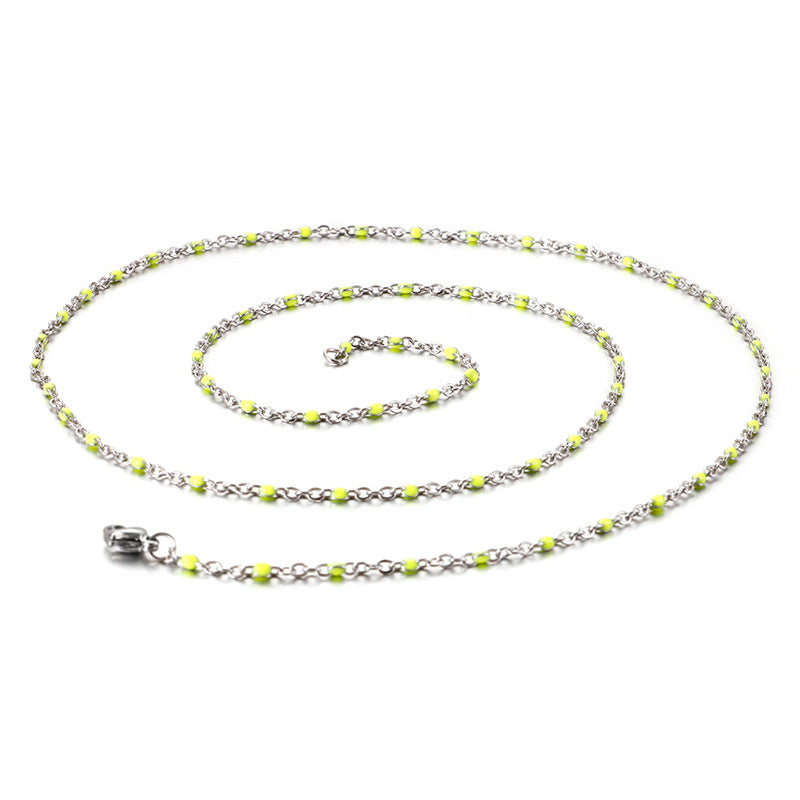 New Simple Stainless Steel Resin Steel Color Bead Necklace Accessories Wholesale