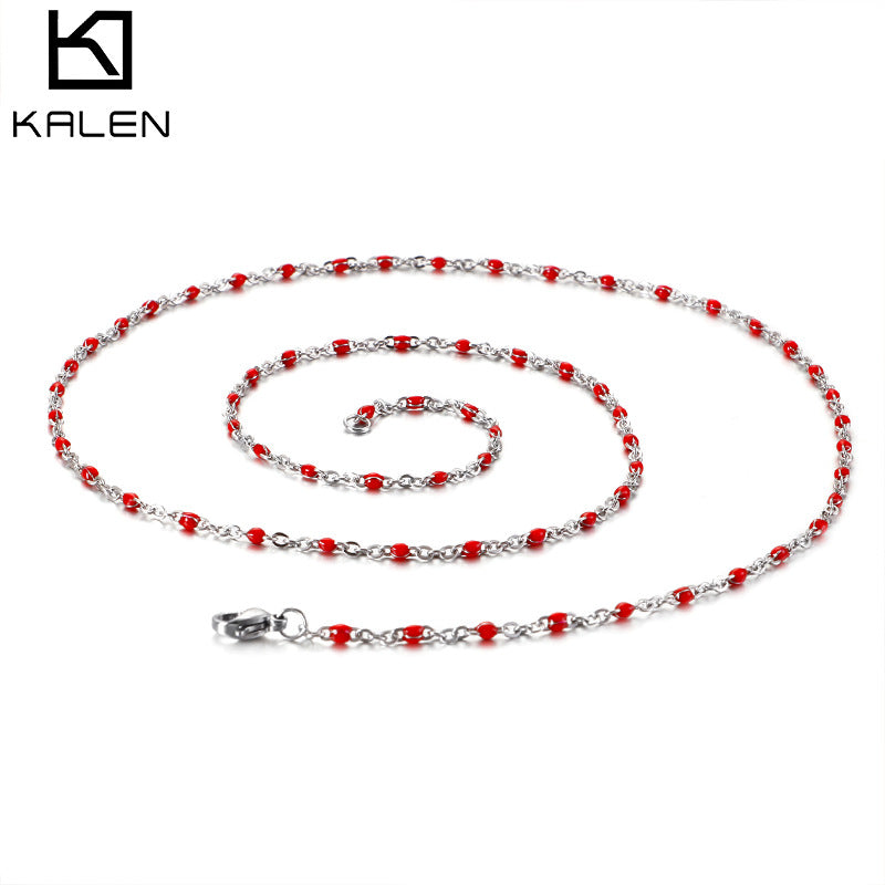 New Simple Stainless Steel Resin Steel Color Bead Necklace Accessories Wholesale