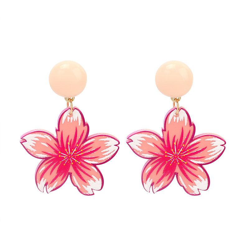 Fashion Acrylic Sheet Pink Flower Earrings Korean Fashion Design Sense Resin Earrings Wholesale