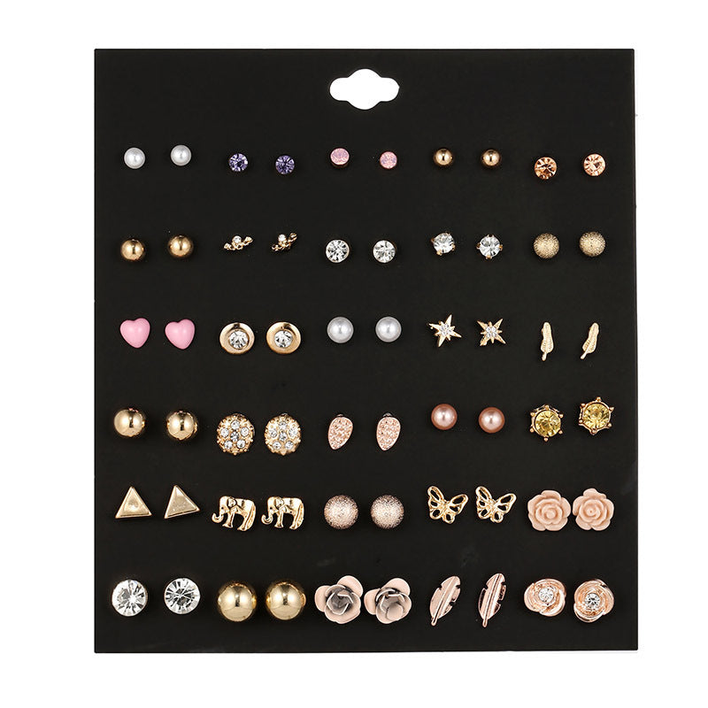 1 Set Lady Classic Style Heart Shape Flower Butterfly Inlay Alloy Artificial Gemstones Ear Studs