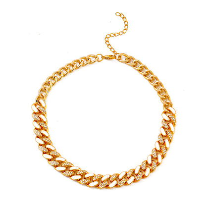 New Diamond-studded Thick Chain Hip-hop Two-color Thick Necklace