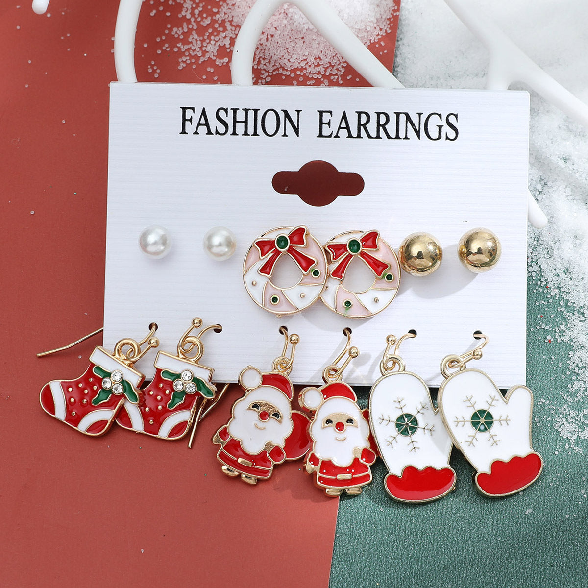 New Christmas Snowman Cane Earrings Set Cartoon Dripping Elk Wreath Earrings