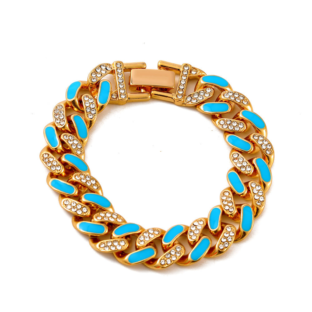 New Style Bracelet Color Thick Chain Bracelet Jewelry Hip-hop Diamond-studded Bracelet