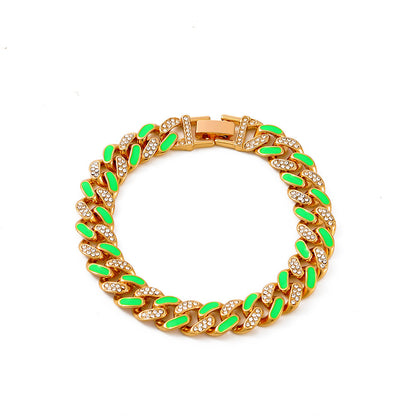 New Style Bracelet Color Thick Chain Bracelet Jewelry Hip-hop Diamond-studded Bracelet