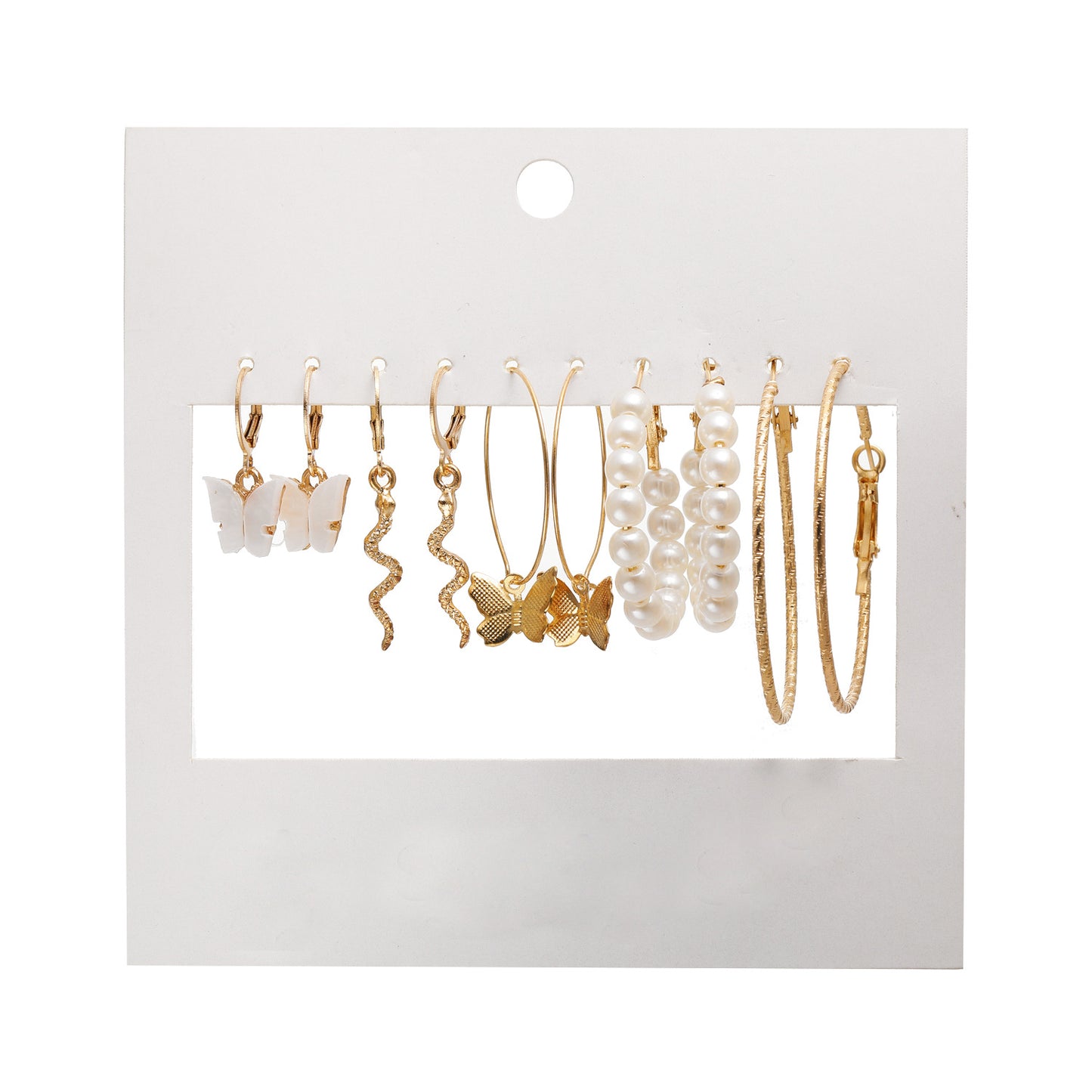 New Normcore Metal Earrings Suit 5 Pairs Of Creative Simple Gold Round Ring Earrings Inlaid Pearl Earrings