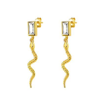 Snake Earrings Square Zircon Retro Snake Animal Earrings