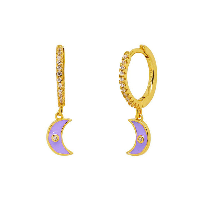 Cross-border European And American Diamond-studded Zircon Crescent Earrings Multicolor Oil Drop Moon Earrings