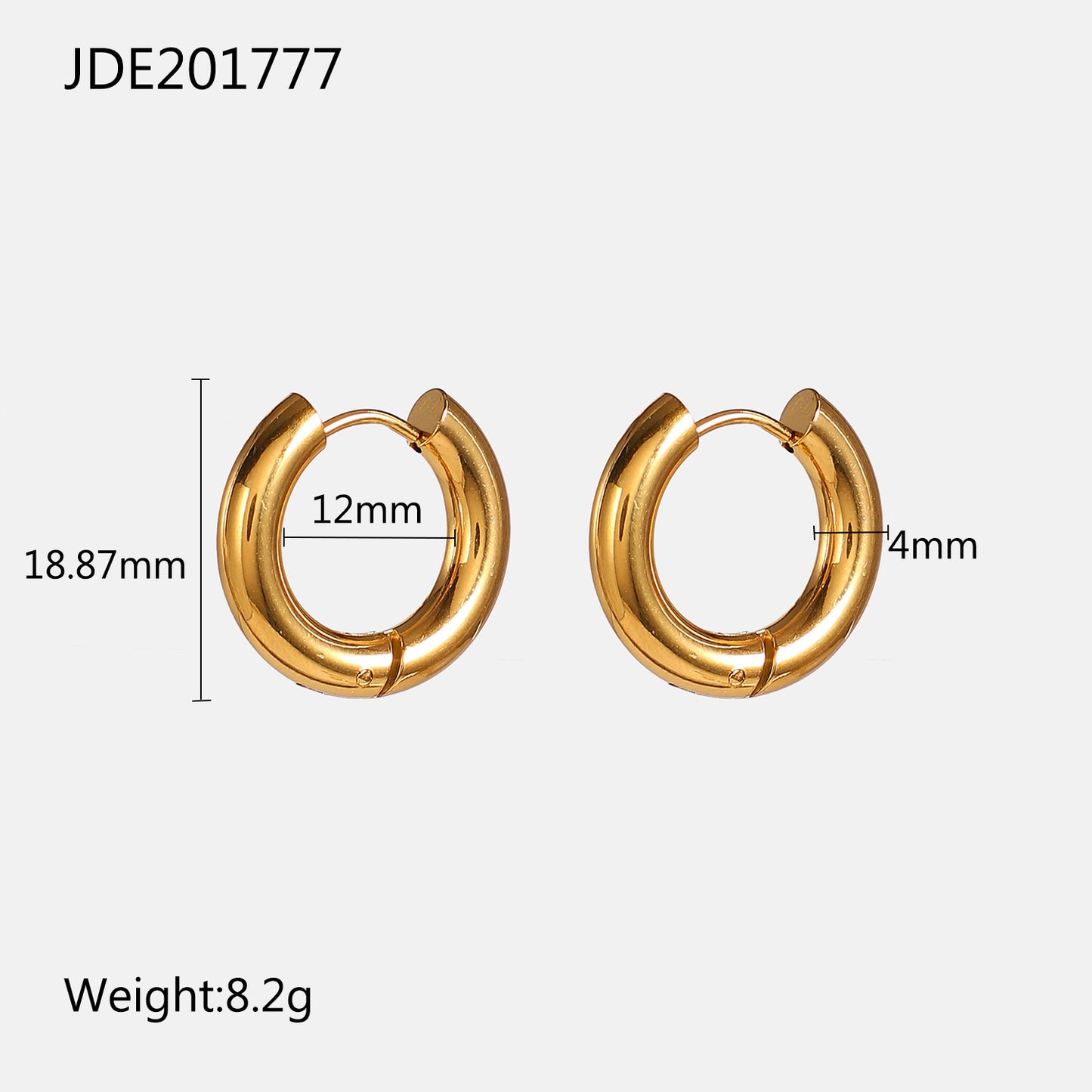 European And American Earrings 4mm Thickness Inner Diameter 12mm Classic Stainless Steel Hoop Earrings Jewelry