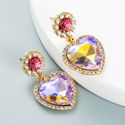 Fashion Alloy Color Rhinestone Heart Earrings Wholesale Gooddiy