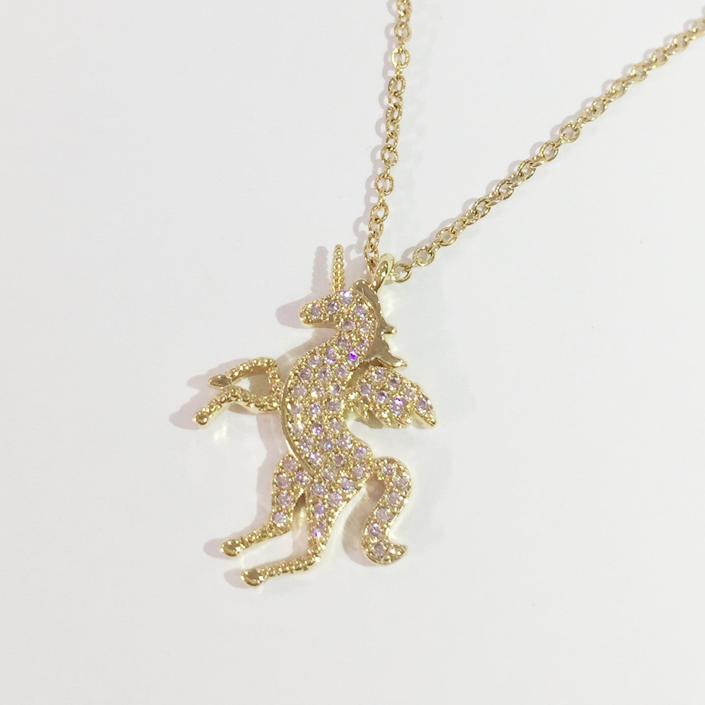 18k Color Gold Zircon Micro-inlaid Unicorn Necklace Female Titanium Steel Clavicle Chain Wholesale