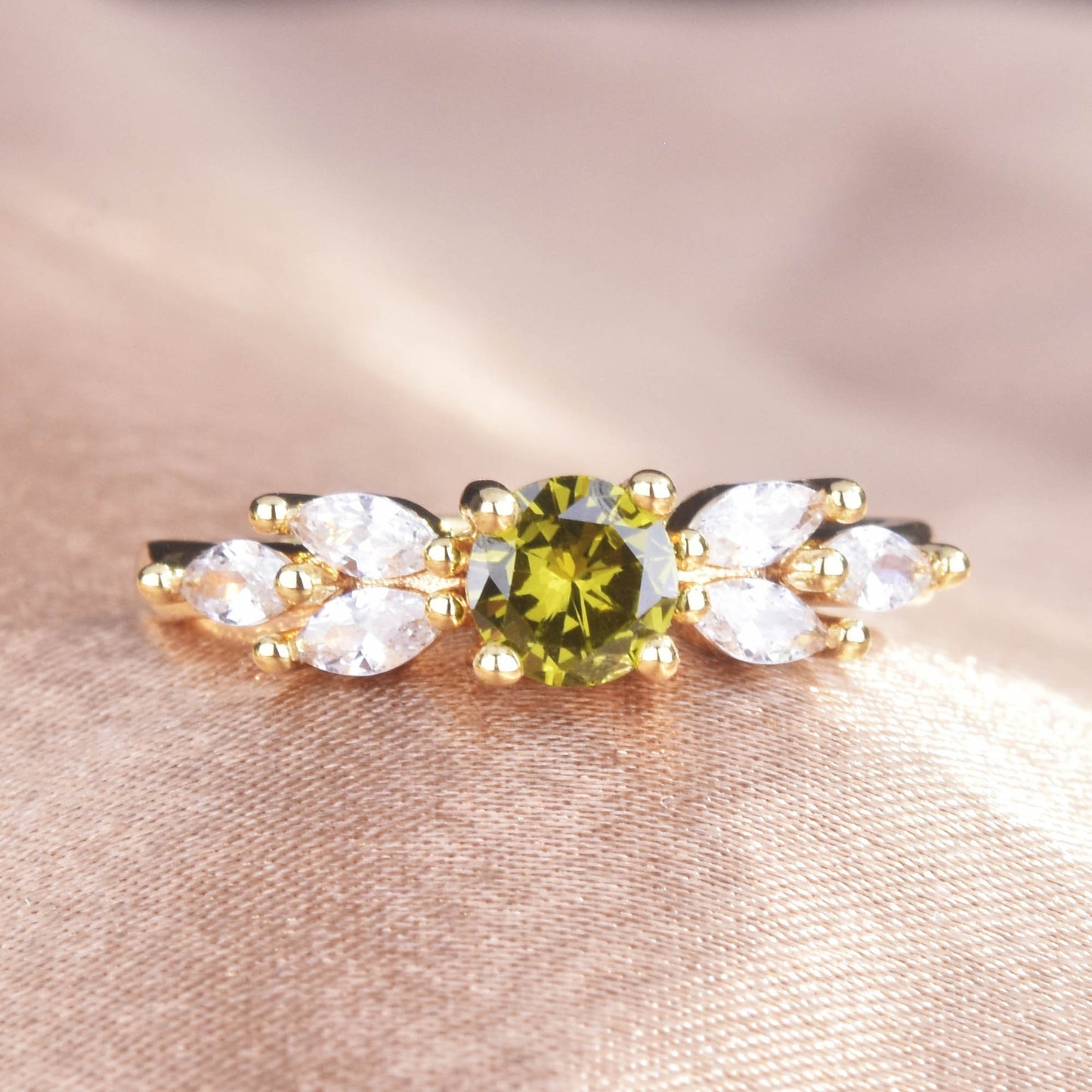 Cross-border New European And American Olive Green Zircon Ring Fashion Diamond Ring Color Open Ring