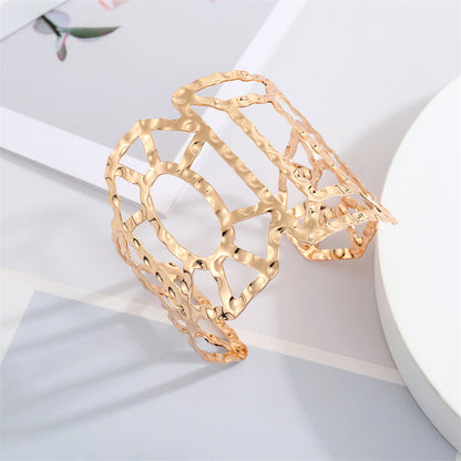 Europe And America Cross Border Ornament Retro Simple Metal Hollow Wide Bracelet Golden Leaf Rose Geometric Bracelet Armband