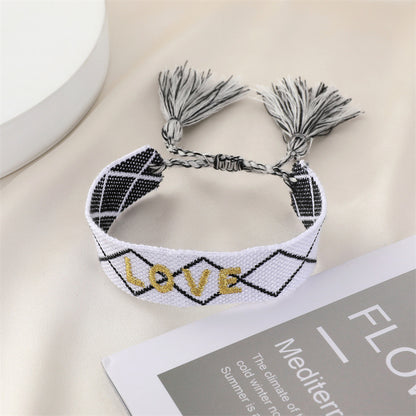 Ethnic Style Trend Hand-woven Bracelet Retro Embroidery Alphabet Tassel Hand Rope Bracelet