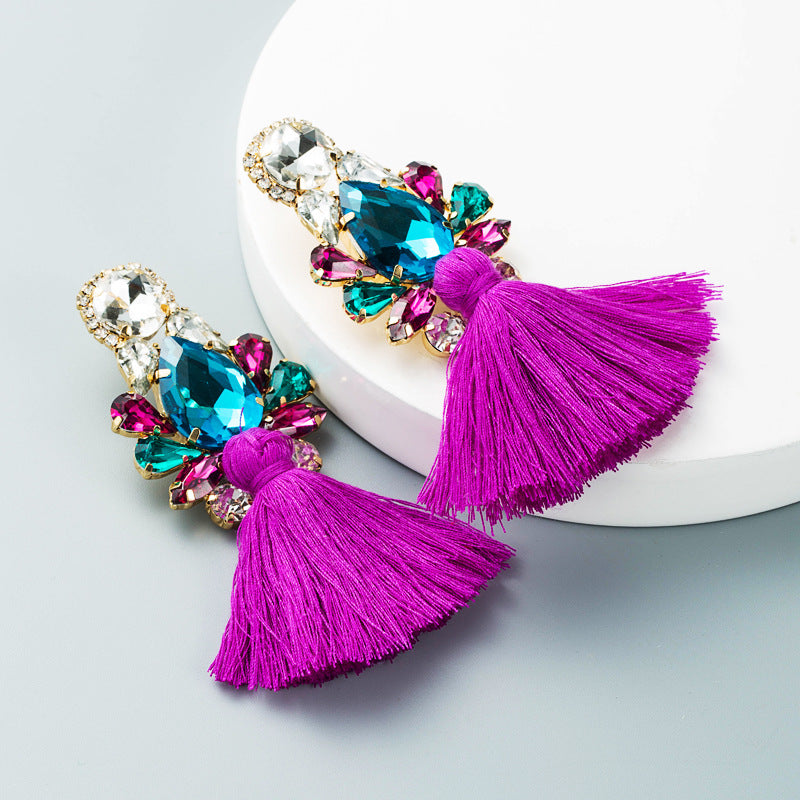 Bohemian Glass Diamond Tassel Earrings Wholesale Gooddiy