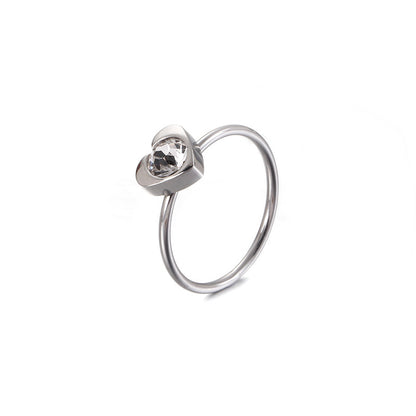 Fashion Korean Simple Heart-shaped Zircon Titanium Steel Ring Foreign Trade Small Ring Wholesale