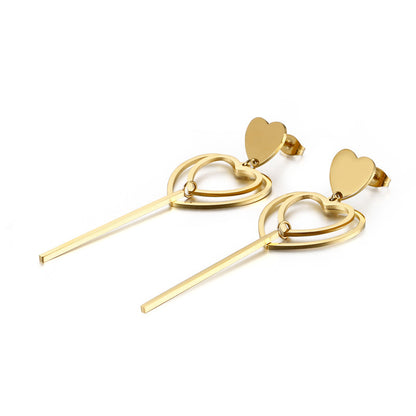 European And American New Earrings Women's Heart-shaped Long Earrings In Stock Wholesale Stainless Steel Fashion Simple Jewelry