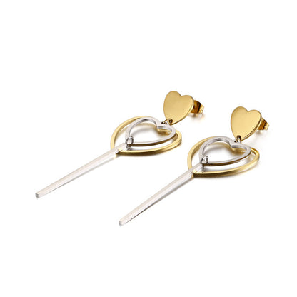 European And American New Earrings Women's Heart-shaped Long Earrings In Stock Wholesale Stainless Steel Fashion Simple Jewelry