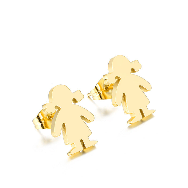 Simple Stainless Steel Earrings Temperament Fashion Glossy Cartoon Little Boy Earrings