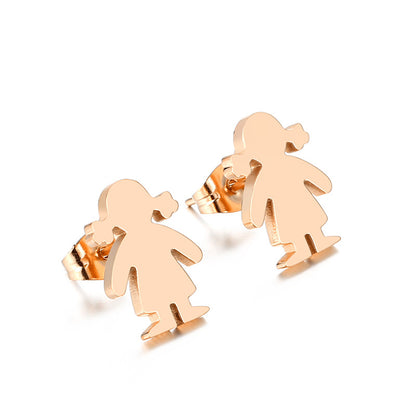 Simple Stainless Steel Earrings Temperament Fashion Glossy Cartoon Little Boy Earrings