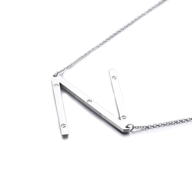 26 English Letter Pendant Diamond Stainless Steel Necklace