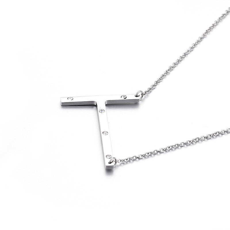 26 English Letter Pendant Diamond Stainless Steel Necklace