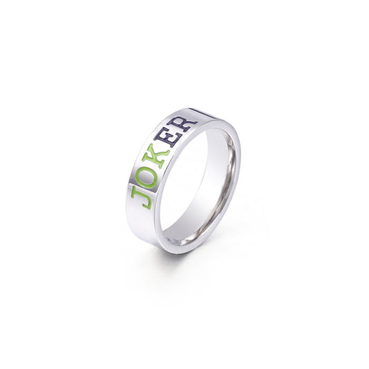 New Cross-border Stainless Steel European And American Fashion Enamel Epoxy English Letter Couple Ring