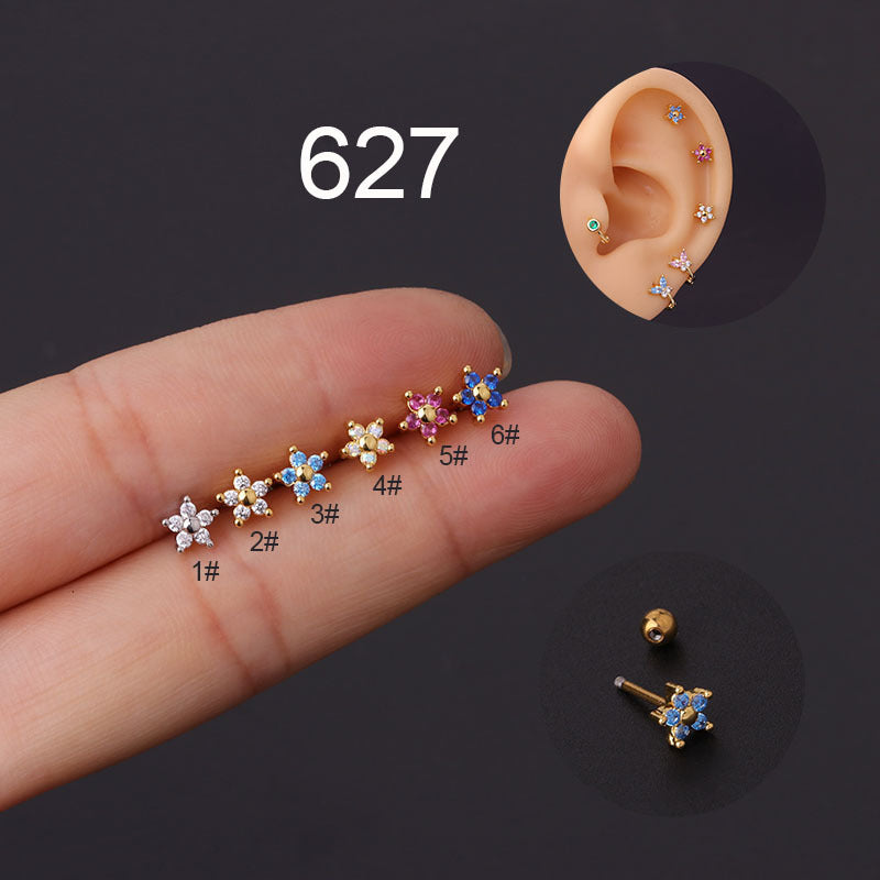 Simple Style Flower Stainless Steel Artificial Gemstones Earrings Ear Studs