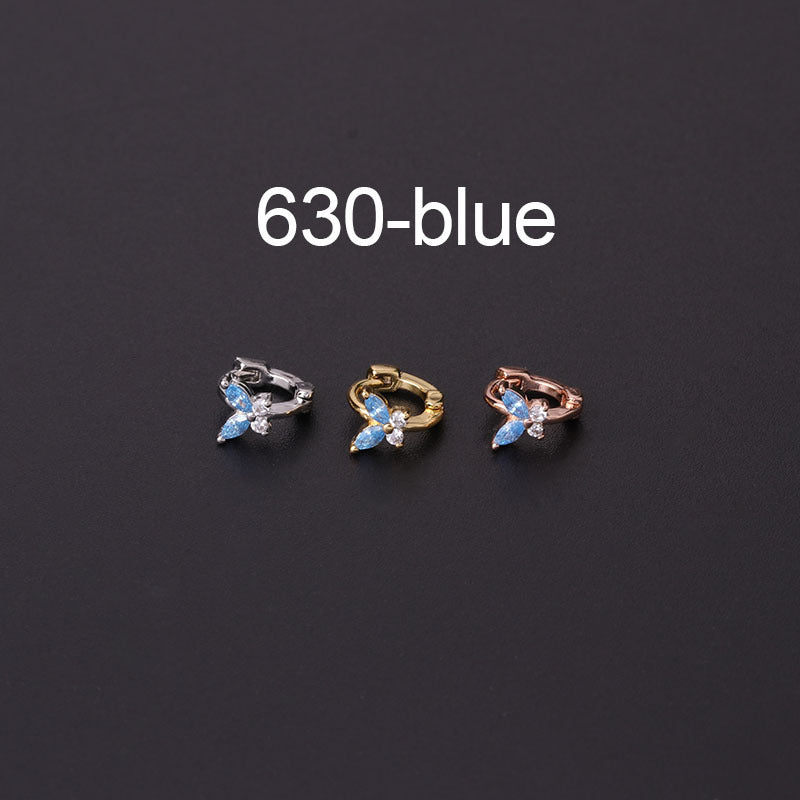 Simple Mini Ear Buckle Blue Pink White Zirconium Butterfly Ear Bone Earrings Single