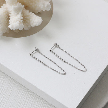 Simple Bead Long Tassel Chain Back Hanging Titanium Steel Plated Earrings