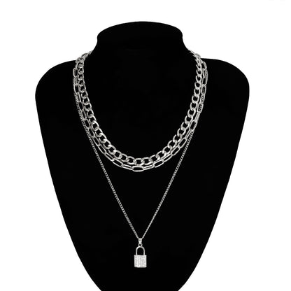 New Fashion Chain Zircon Geometric Item Micro-locked Multi-layer Necklace Wholesale