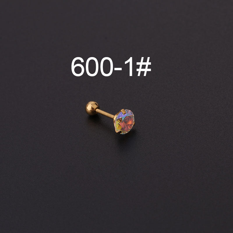 Vintage Color Zircon Stainless Steel Screw Fine Needle Ear Bone Studs Single Wholesale Gooddiy