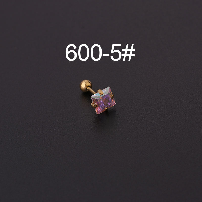 Vintage Color Zircon Stainless Steel Screw Fine Needle Ear Bone Studs Single Wholesale Gooddiy