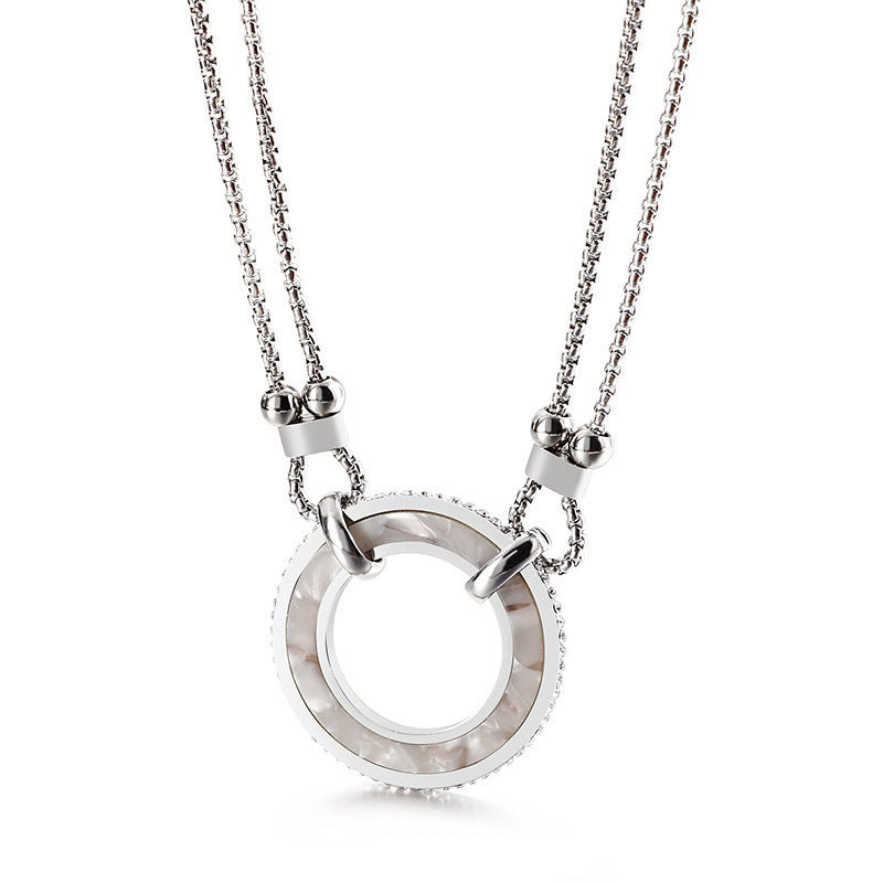 New Fashion Round Personality Female Necklace Korean Stainless Steel Diamond Double-layer Necklace