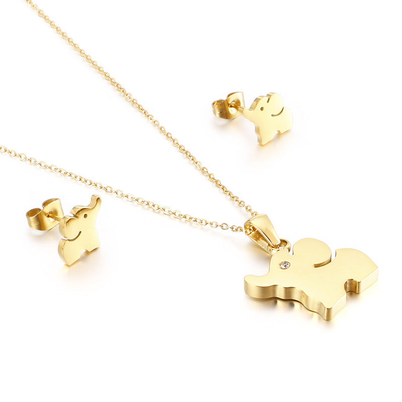 Fashion New Elephant Pendant Set Stainlesss Steel Animal Earrings Necklace Jewelry Set Wholesale