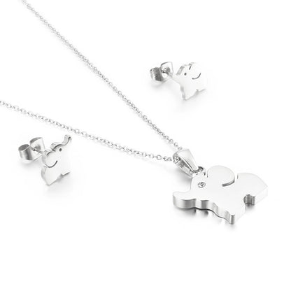 Fashion New Elephant Pendant Set Stainlesss Steel Animal Earrings Necklace Jewelry Set Wholesale