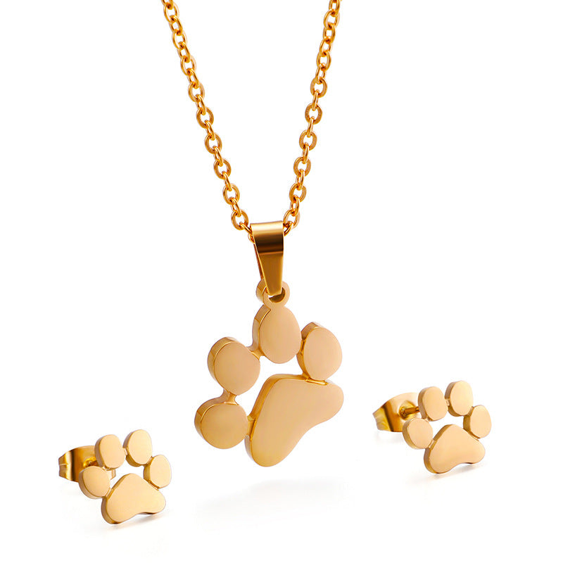New Supply Cute Pet Mark Cute Animal Paw Necklace + Two-piece Earrings Set One Piece Dropshipping