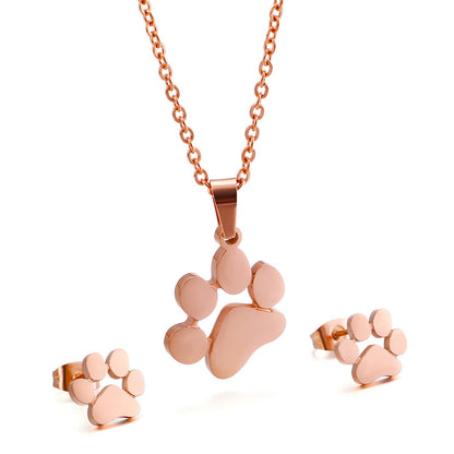 New Supply Cute Pet Mark Cute Animal Paw Necklace + Two-piece Earrings Set One Piece Dropshipping