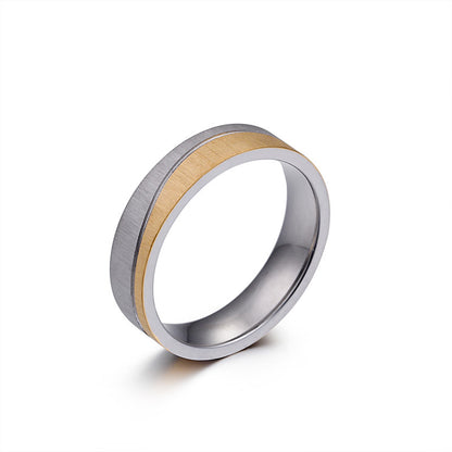 Korean Stainless Steel Frosted Creative Double Color Inlaid Zircon Ring