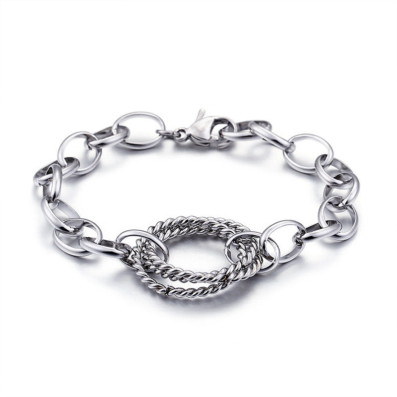 Fashion Stainless Steel Interlocking Necklace Bracelet Two Piece Set Wholesale Valentine's Day Gift