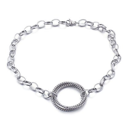 Fashion Stainless Steel Interlocking Necklace Bracelet Two Piece Set Wholesale Valentine's Day Gift